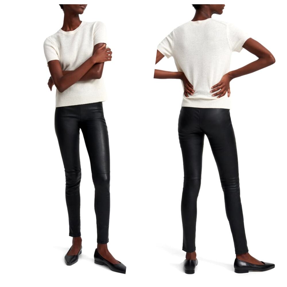 Theory Piall Lamb Leather Skinny Leggins Pants Black Pull On SIze 10